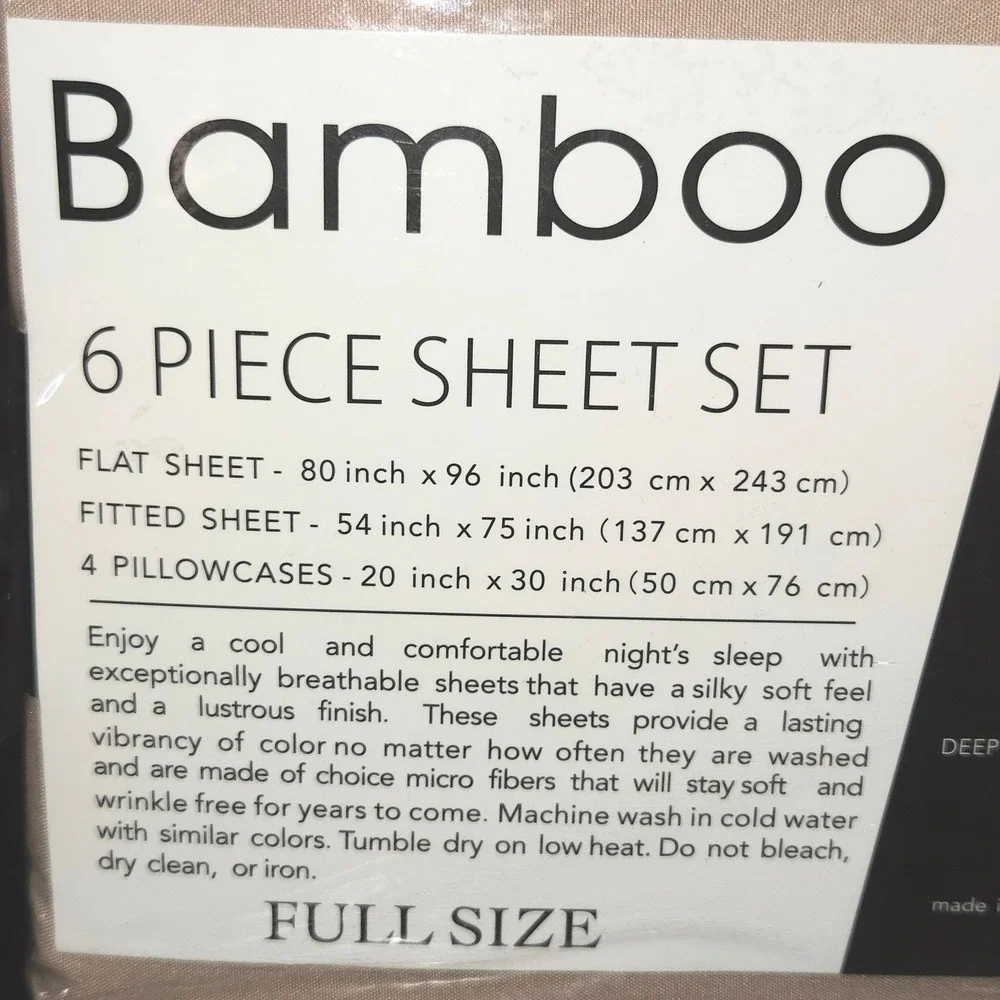 TJ 2000 Series Bamboo 6‎ Piece Sheet Set Full Brown Deep Pocket Wrinkle Free NEW